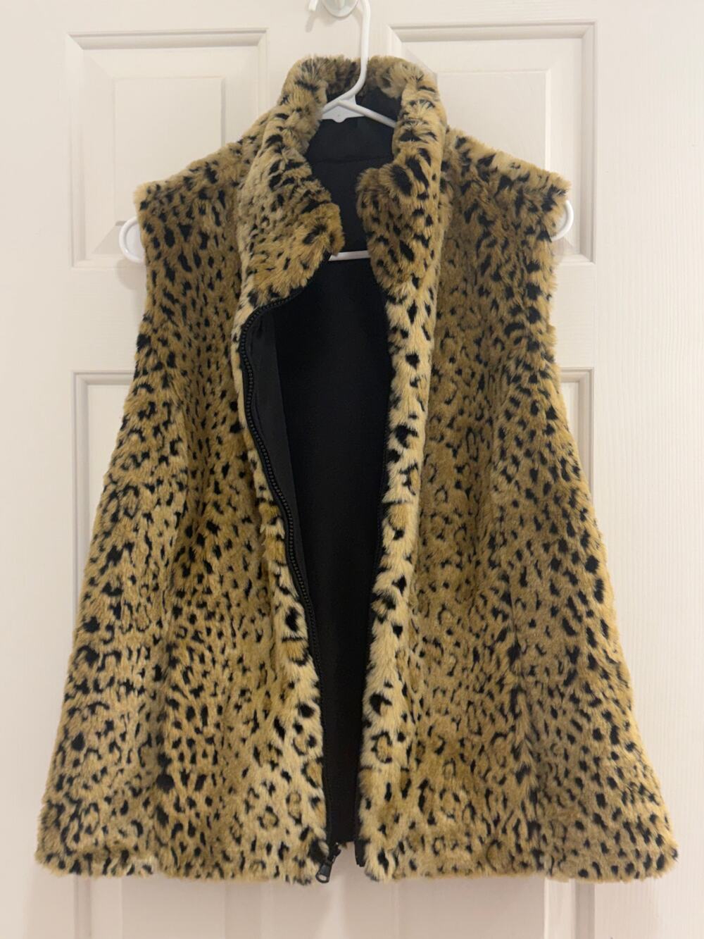 Leopard Print Faux Fur Zip Front Vest Women's Size XL